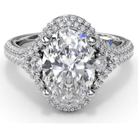 Double Pavé Halo Engagement Ring Setting with Round Side Stones by Fana - 0.79 Carat Total Diamond Weight
