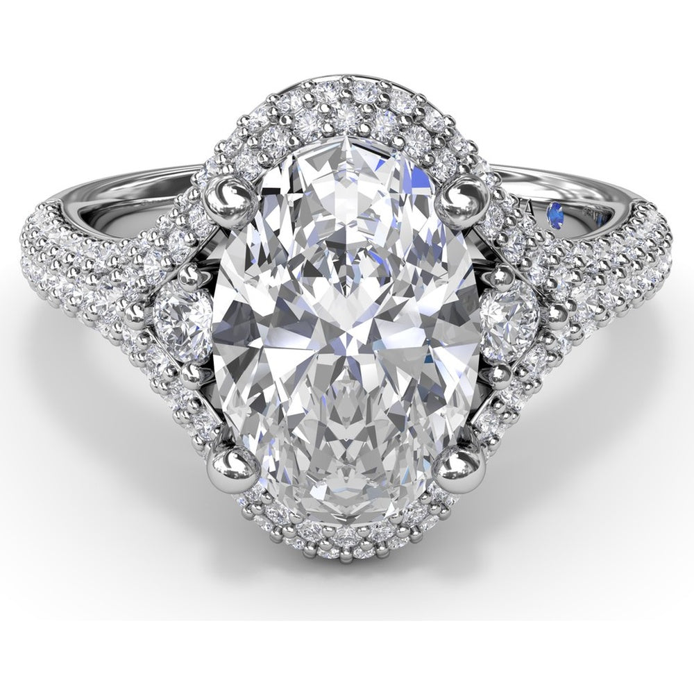 Double Pavé Halo Engagement Ring Setting with Round Side Stones by Fana - 0.79 Carat Total Diamond Weight