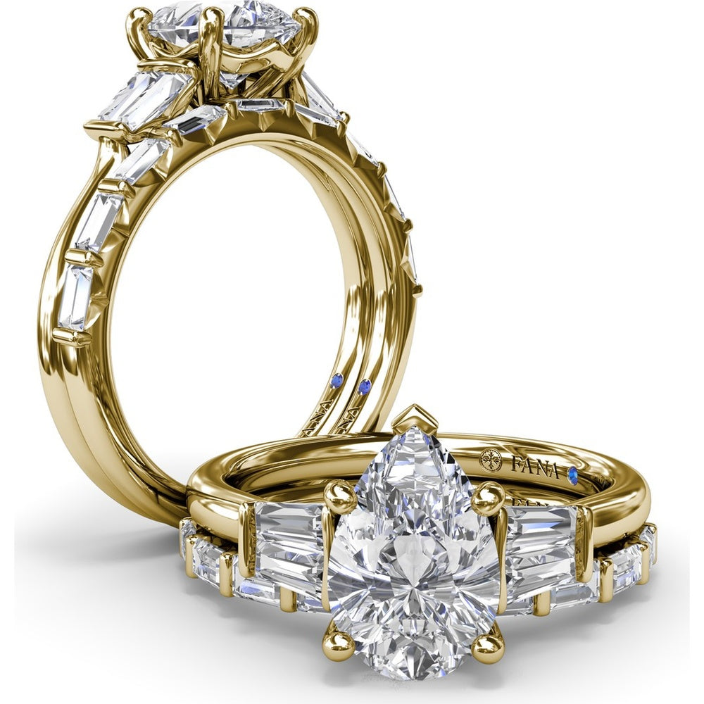 Double Pear Engagement Ring Setting with Tapered Baguette Diamonds and Hidden Diamond Accent by Fana - 0.32 Carat Total Diamond Weight
