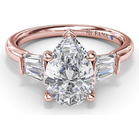 Double Pear Engagement Ring Setting with Tapered Baguette Diamonds and Hidden Diamond Accent by Fana - 0.32 Carat Total Diamond Weight