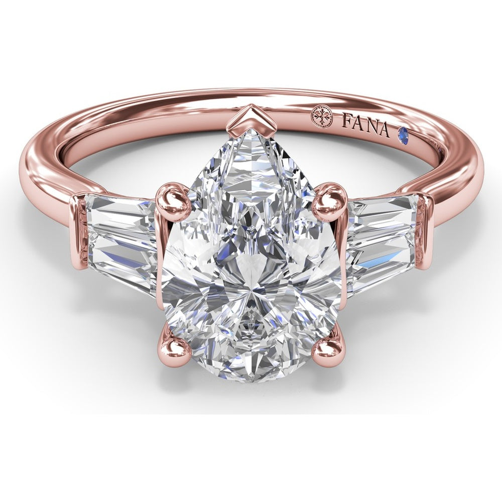 Double Pear Engagement Ring Setting with Tapered Baguette Diamonds and Hidden Diamond Accent by Fana - 0.32 Carat Total Diamond Weight
