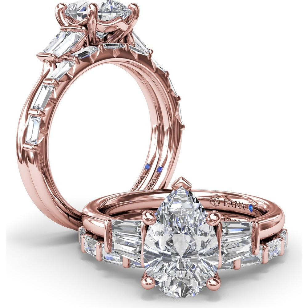 Double Pear Engagement Ring Setting with Tapered Baguette Diamonds and Hidden Diamond Accent by Fana - 0.32 Carat Total Diamond Weight