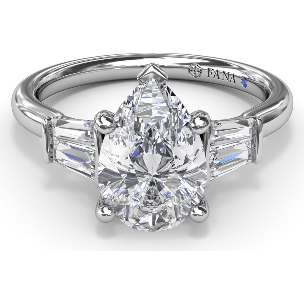 Double Pear Engagement Ring Setting with Tapered Baguette Diamonds and Hidden Diamond Accent by Fana - 0.32 Carat Total Diamond Weight