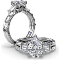Double Pear Engagement Ring Setting with Tapered Baguette Diamonds and Hidden Diamond Accent by Fana - 0.32 Carat Total Diamond Weight