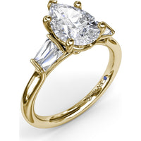 Double Pear Engagement Ring Setting with Tapered Baguette Diamonds and Hidden Diamond Accent by Fana - 0.32 Carat Total Diamond Weight