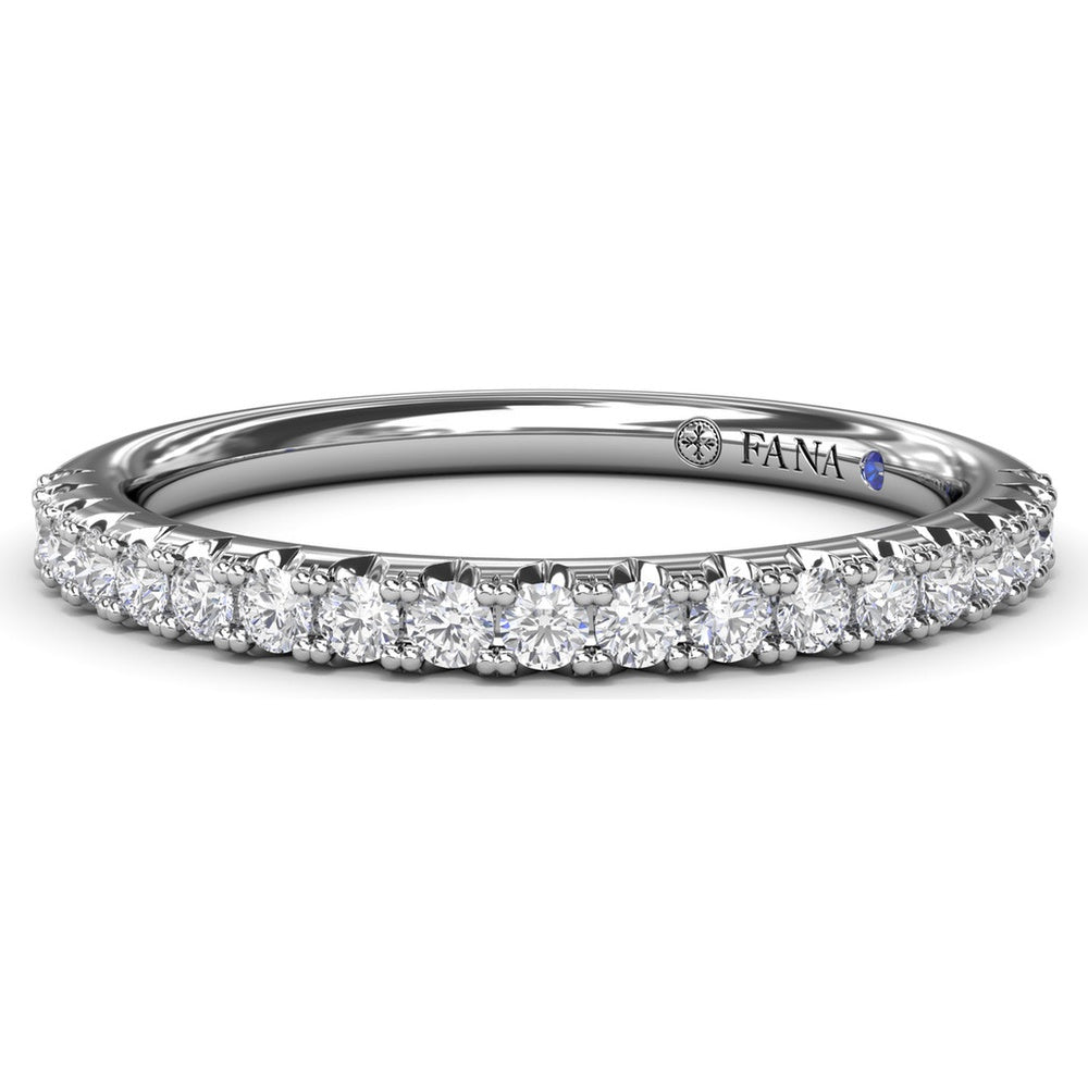 Double Prong Diamond Wedding Band with Pavé Set Round Diamonds by Fana - 0.30 Carat Total Diamond Weight