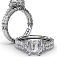 Double Prong Diamond Wedding Band with Pavé Set Round Diamonds by Fana - 0.30 Carat Total Diamond Weight