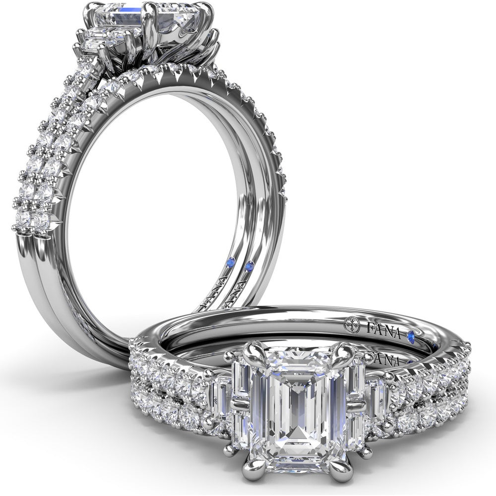 Double Prong Diamond Wedding Band with Pavé Set Round Diamonds by Fana - 0.30 Carat Total Diamond Weight