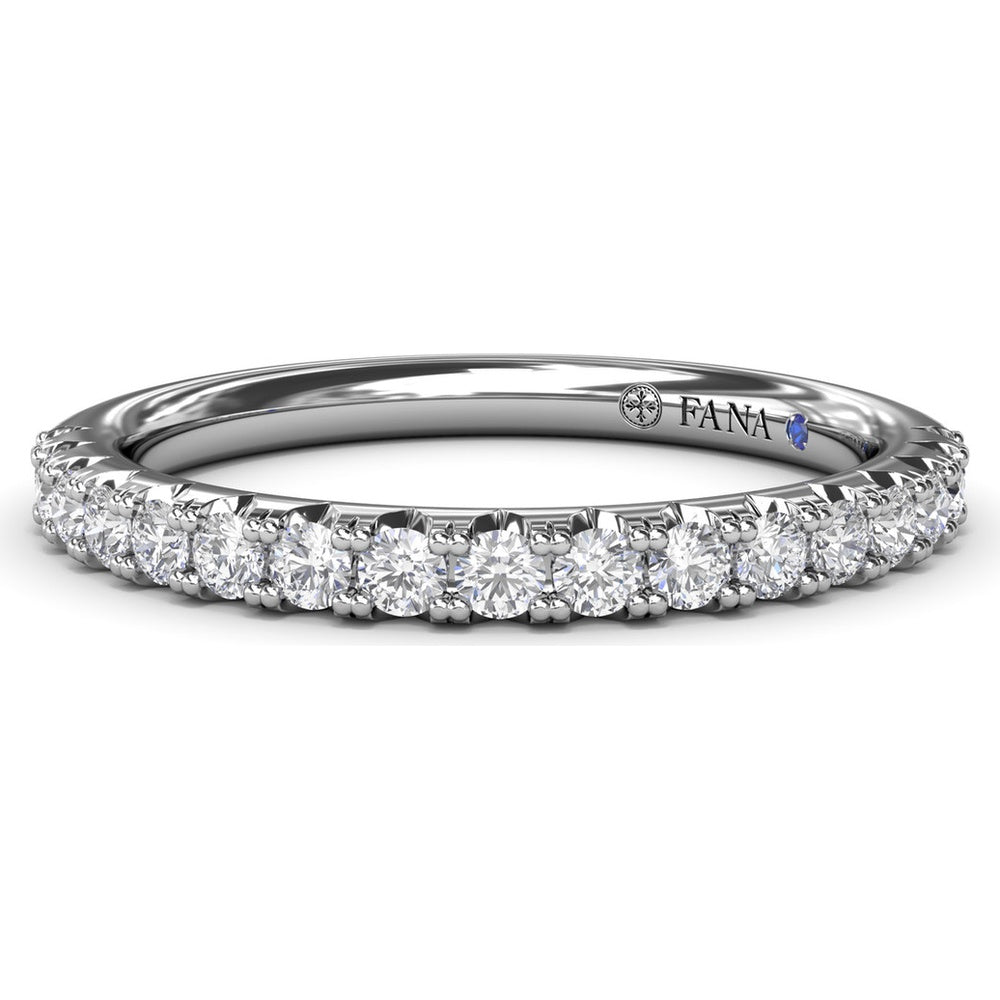 Double Prong Diamond Wedding Band with Pavé Set Round Diamonds by Fana - 0.38 Carat Total Diamond Weight