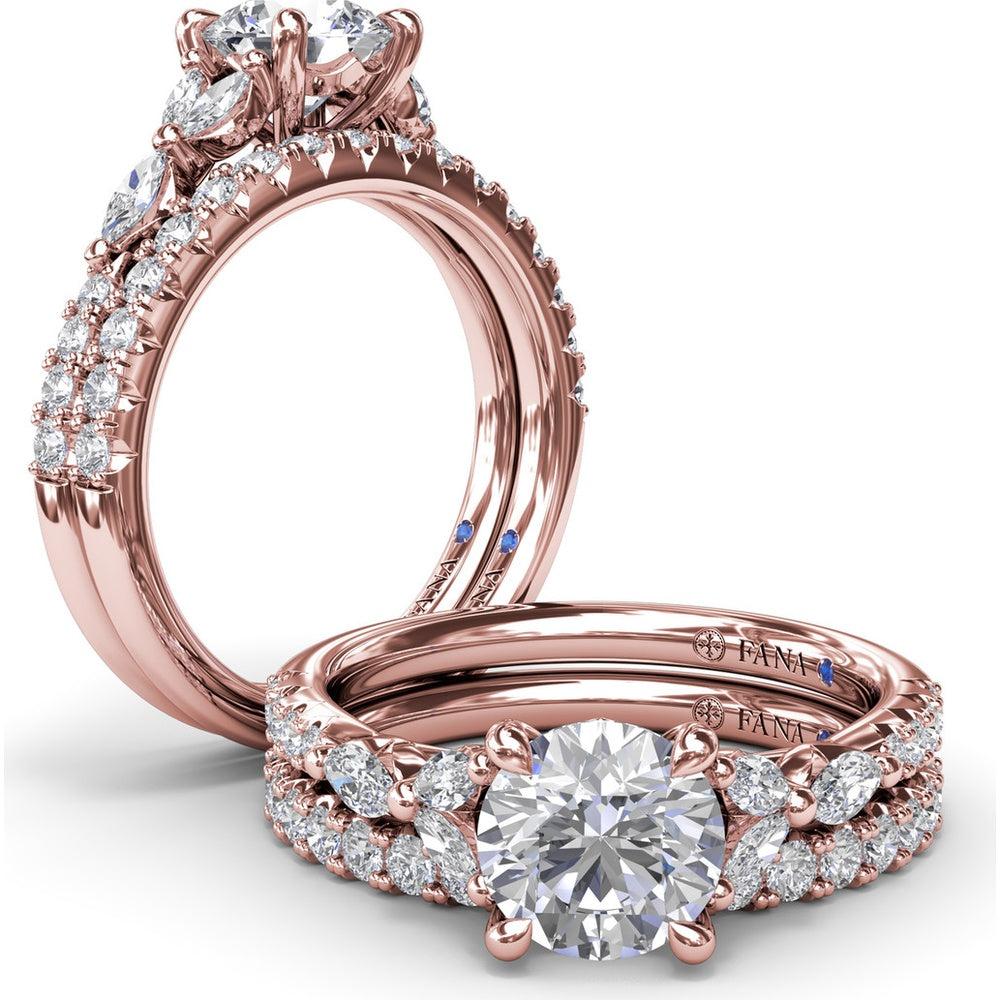 Double Prong Diamond Wedding Band with Pavé Set Round Diamonds by Fana - 0.38 Carat Total Diamond Weight
