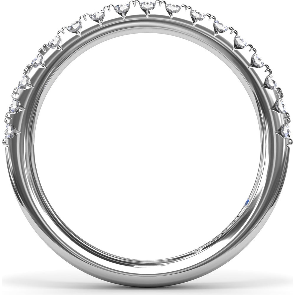 Double Prong Diamond Wedding Band with Pavé Set Round Diamonds by Fana - 0.38 Carat Total Diamond Weight