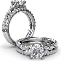 Double Prong Diamond Wedding Band with Pavé Set Round Diamonds by Fana - 0.38 Carat Total Diamond Weight