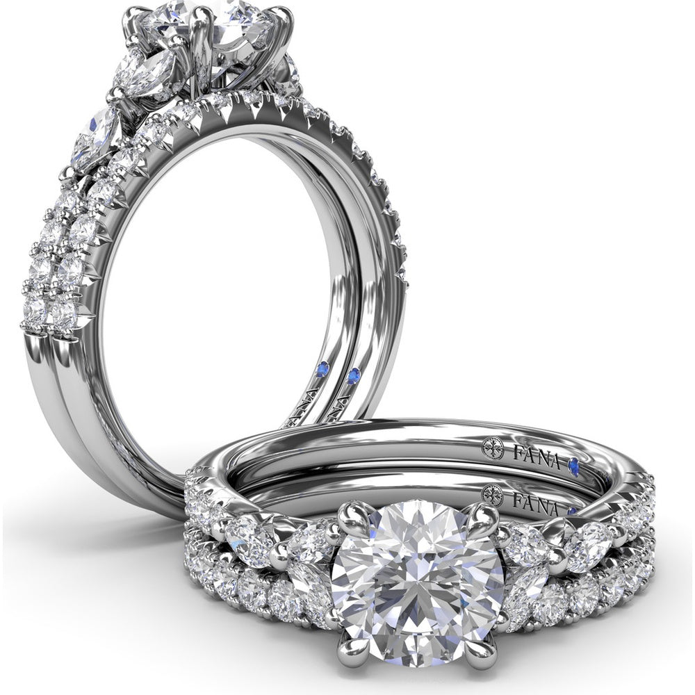 Double Prong Diamond Wedding Band with Pavé Set Round Diamonds by Fana - 0.38 Carat Total Diamond Weight