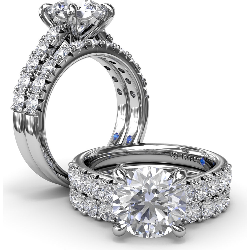 Double Prong Engagement Ring Setting with Pavé Diamond Band - 0.60 Carat Total Accent Diamond Weight by Fana
