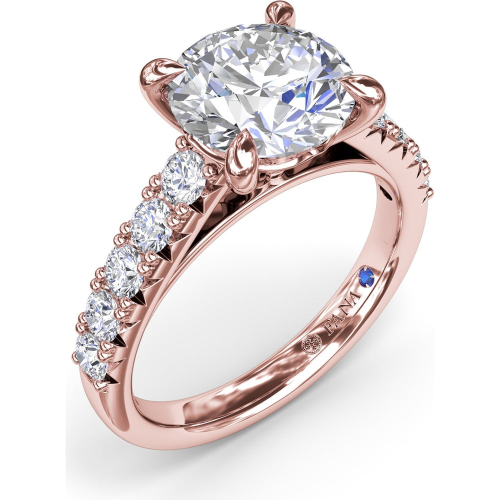 Double Prong Engagement Ring Setting with Pavé Diamond Band - 0.60 Carat Total Accent Diamond Weight by Fana