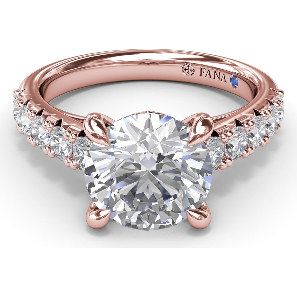 Double Prong Engagement Ring Setting with Pavé Diamond Band - 0.60 Carat Total Accent Diamond Weight by Fana