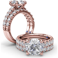 Double Prong Engagement Ring Setting with Pavé Diamond Band - 0.60 Carat Total Accent Diamond Weight by Fana