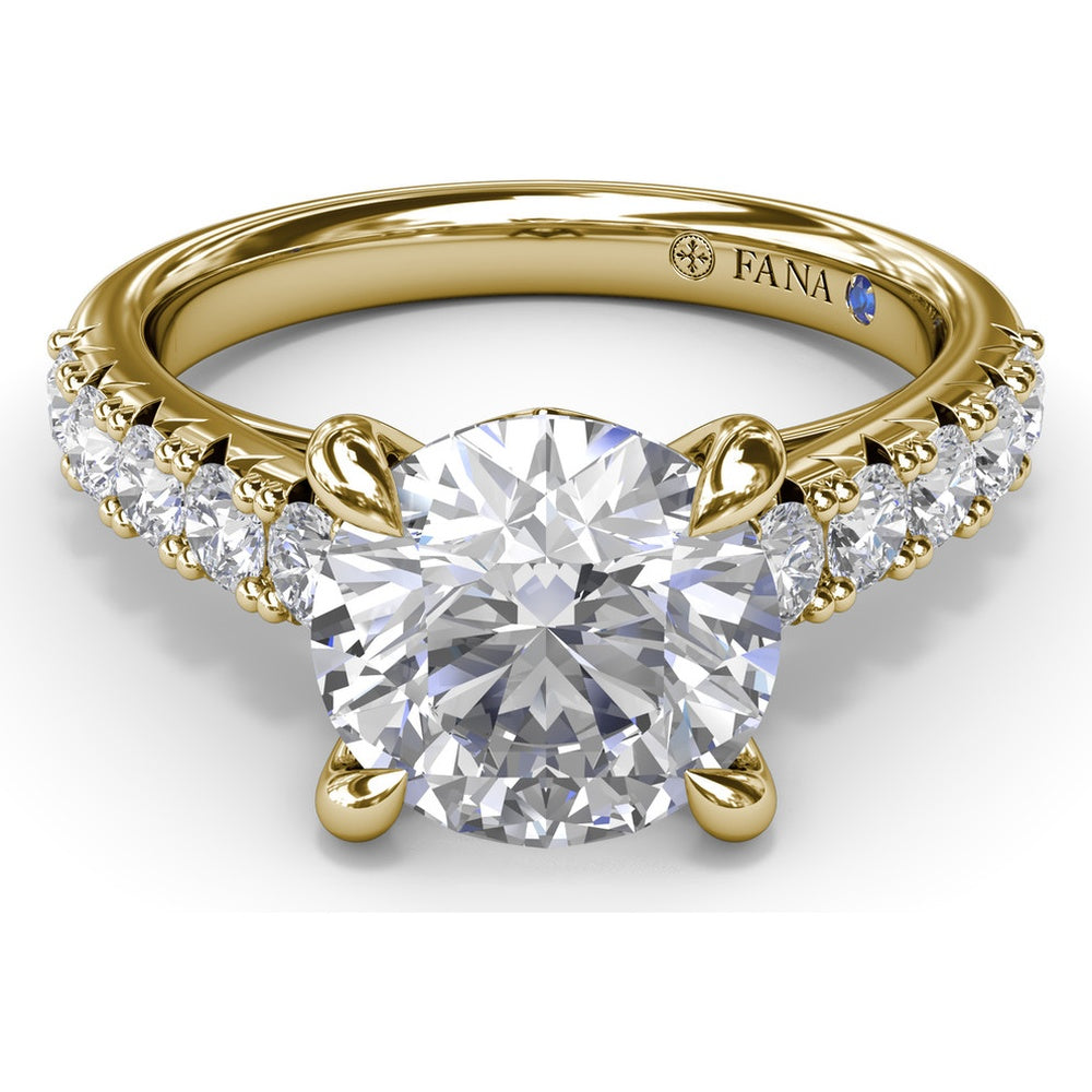 Double Prong Engagement Ring Setting with Pavé Diamond Band - 0.60 Carat Total Accent Diamond Weight by Fana