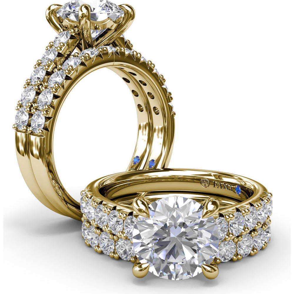 Double Prong Engagement Ring Setting with Pavé Diamond Band - 0.60 Carat Total Accent Diamond Weight by Fana