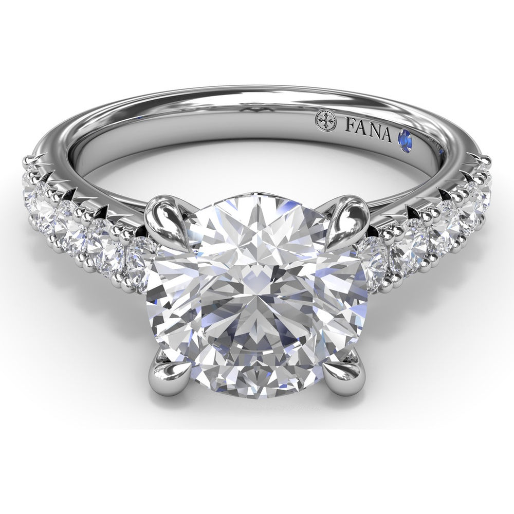 Double Prong Engagement Ring Setting with Pavé Diamond Band - 0.60 Carat Total Accent Diamond Weight by Fana