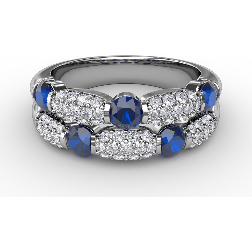 Double Row Band with Bezel Set Round Sapphires and Pavé Diamonds by Fana - 1.76 Carat Total Gemstone Weight