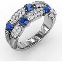 Double Row Band with Bezel Set Round Sapphires and Pavé Diamonds by Fana - 1.76 Carat Total Gemstone Weight