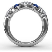 Double Row Band with Bezel Set Round Sapphires and Pavé Diamonds by Fana - 1.76 Carat Total Gemstone Weight