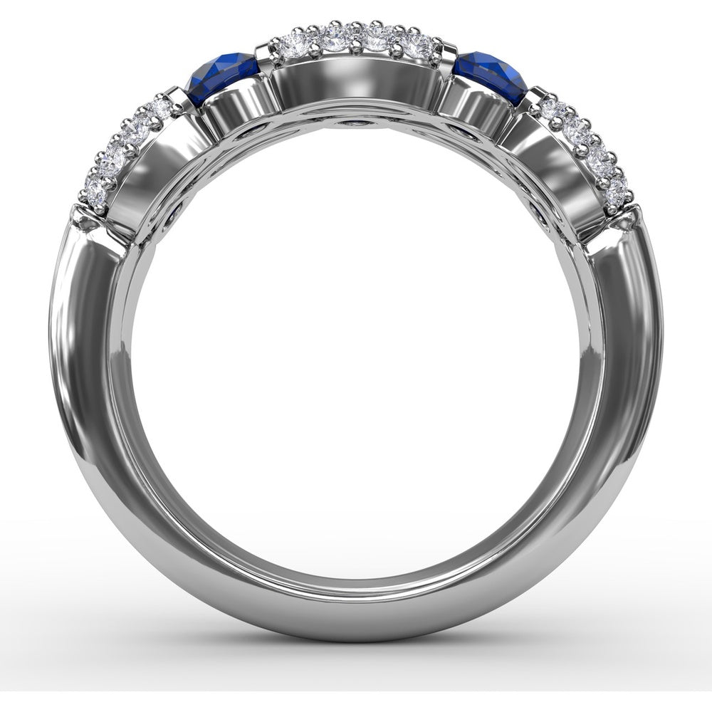 Double Row Band with Bezel Set Round Sapphires and Pavé Diamonds by Fana - 1.76 Carat Total Gemstone Weight