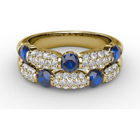 Double Row Band with Bezel Set Round Sapphires and Pavé Diamonds by Fana - 1.76 Carat Total Gemstone Weight