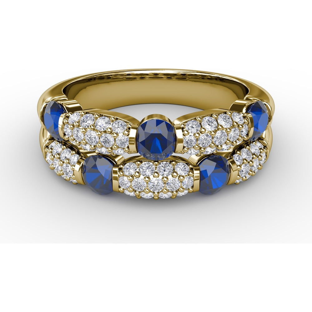 Double Row Band with Bezel Set Round Sapphires and Pavé Diamonds by Fana - 1.76 Carat Total Gemstone Weight
