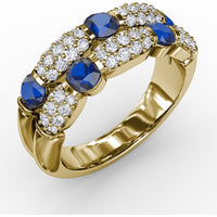Double Row Band with Bezel Set Round Sapphires and Pavé Diamonds by Fana - 1.76 Carat Total Gemstone Weight