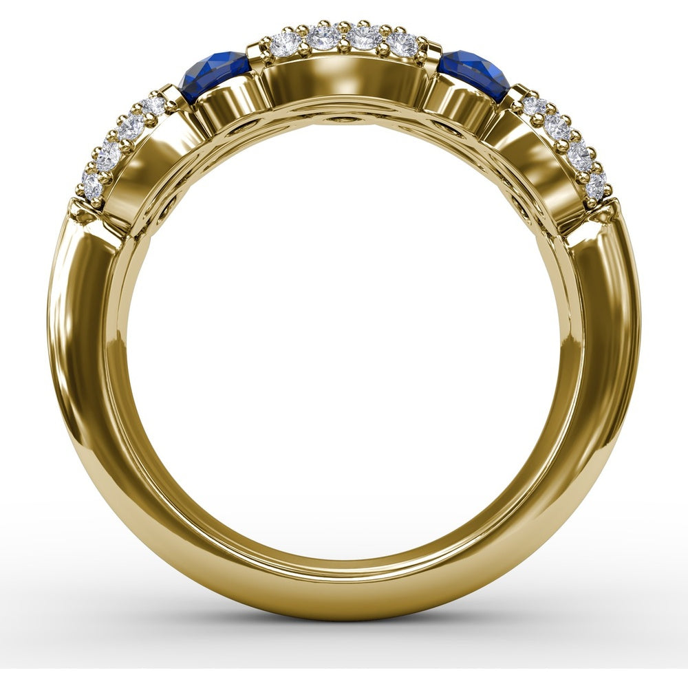 Double Row Band with Bezel Set Round Sapphires and Pavé Diamonds by Fana - 1.76 Carat Total Gemstone Weight