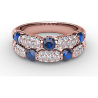Double Row Band with Bezel Set Round Sapphires and Pavé Diamonds by Fana - 1.76 Carat Total Gemstone Weight