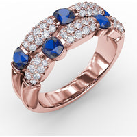Double Row Band with Bezel Set Round Sapphires and Pavé Diamonds by Fana - 1.76 Carat Total Gemstone Weight