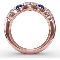 Double Row Band with Bezel Set Round Sapphires and Pavé Diamonds by Fana - 1.76 Carat Total Gemstone Weight