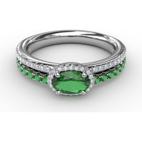 Double Row Band with Oval Emerald and Pavé Diamond Halo by Fana - 0.98 Carat Total Gemstone Weight