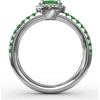 Double Row Band with Oval Emerald and Pavé Diamond Halo by Fana - 0.98 Carat Total Gemstone Weight