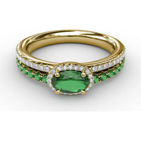 Double Row Band with Oval Emerald and Pavé Diamond Halo by Fana - 0.98 Carat Total Gemstone Weight