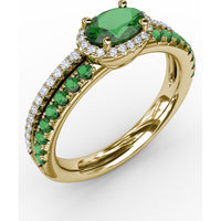 Double Row Band with Oval Emerald and Pavé Diamond Halo by Fana - 0.98 Carat Total Gemstone Weight