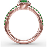 Double Row Band with Oval Emerald and Pavé Diamond Halo by Fana - 0.98 Carat Total Gemstone Weight