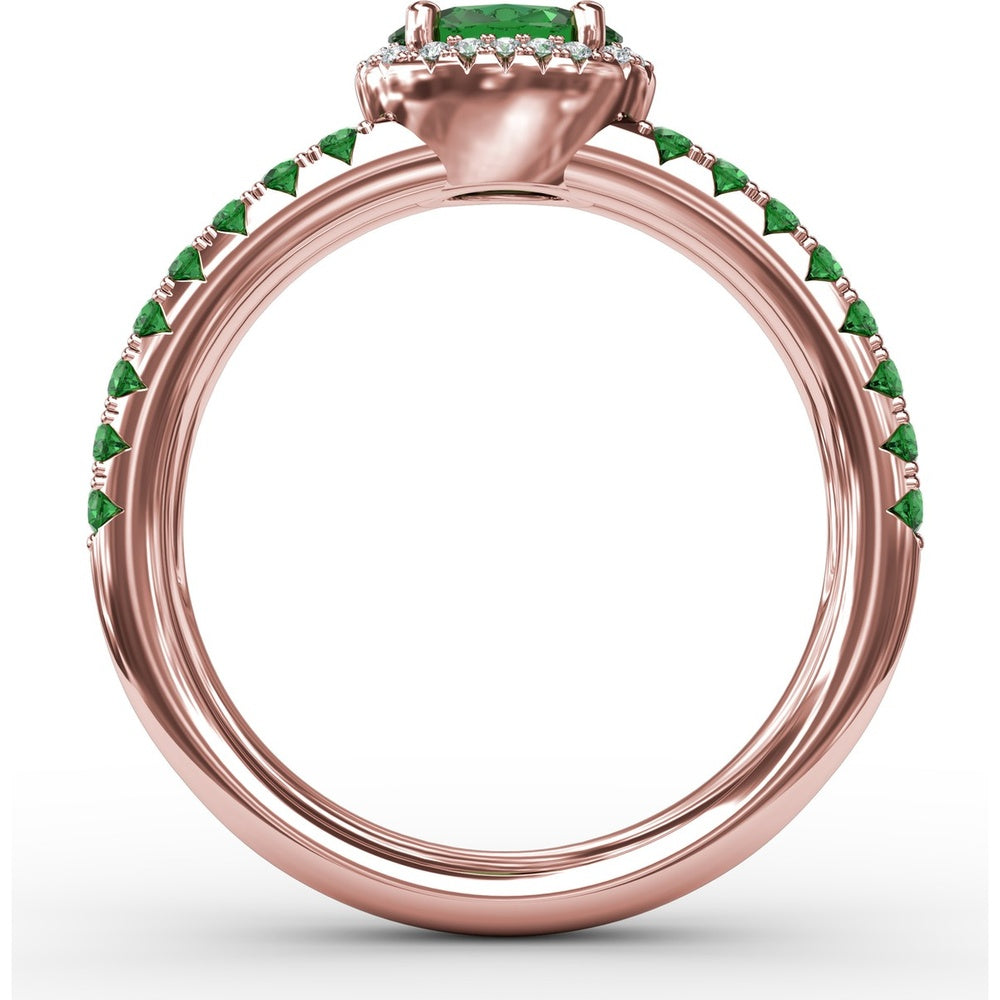 Double Row Band with Oval Emerald and Pavé Diamond Halo by Fana - 0.98 Carat Total Gemstone Weight