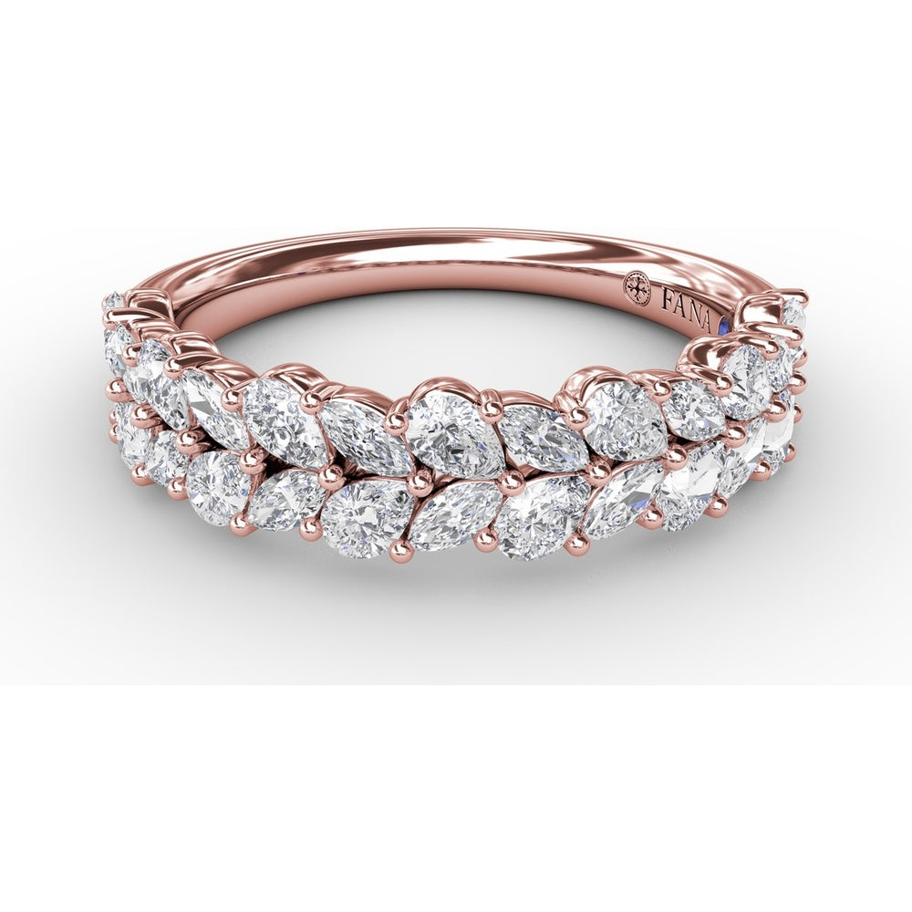 Double Row Marquise and Round Diamond Cluster Band by Fana - 0.99 Carat Total Diamond Weight