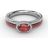 Double Row Oval Ruby and Pavé Diamond Band with Halo by Fana - 0.98 Carat Total Gemstone Weight