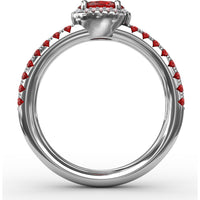 Double Row Oval Ruby and Pavé Diamond Band with Halo by Fana - 0.98 Carat Total Gemstone Weight
