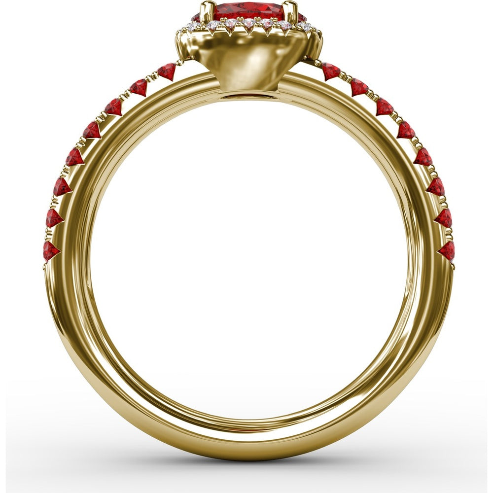 Double Row Oval Ruby and Pavé Diamond Band with Halo by Fana - 0.98 Carat Total Gemstone Weight