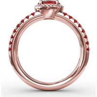 Double Row Oval Ruby and Pavé Diamond Band with Halo by Fana - 0.98 Carat Total Gemstone Weight