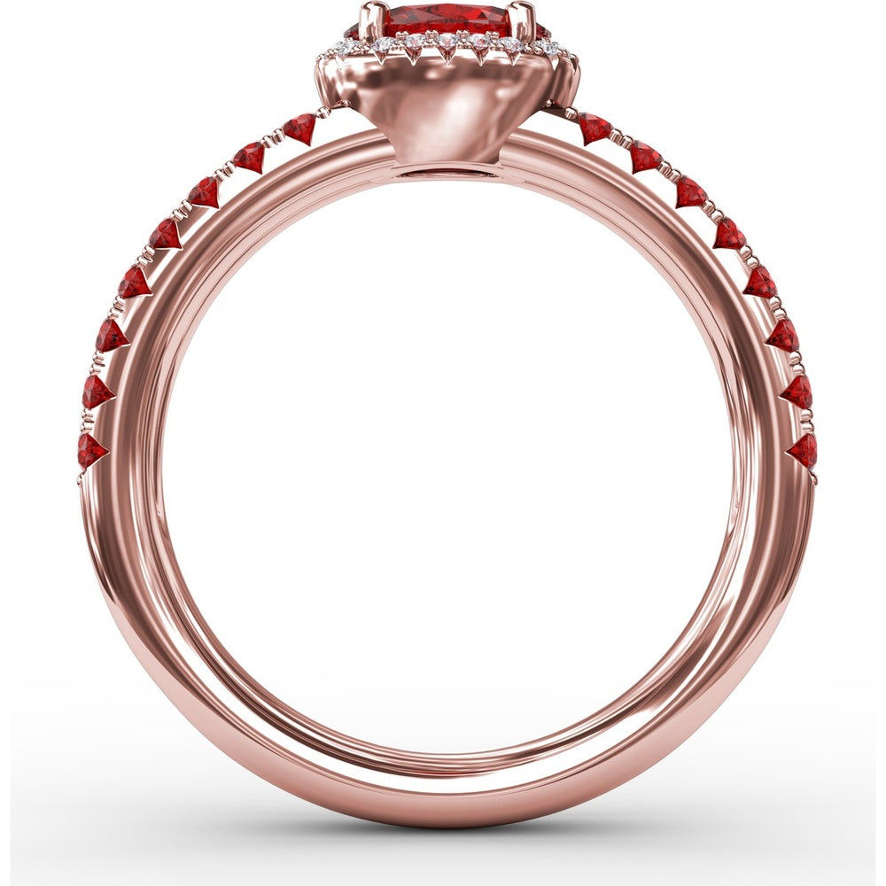 Double Row Oval Ruby and Pavé Diamond Band with Halo by Fana - 0.98 Carat Total Gemstone Weight