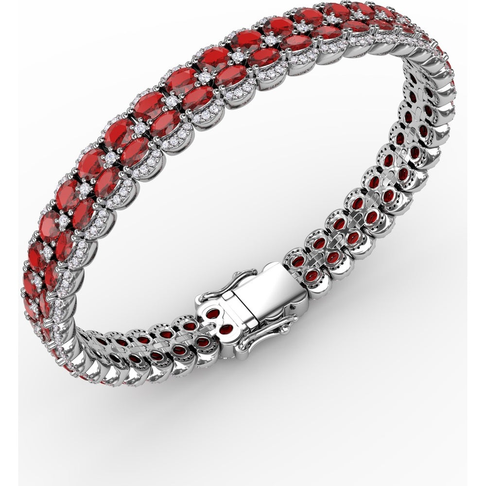 Double Row Oval Ruby Bracelet with Pavé Diamond Borders by Fana - 21.83 Carat Total Gemstone Weight