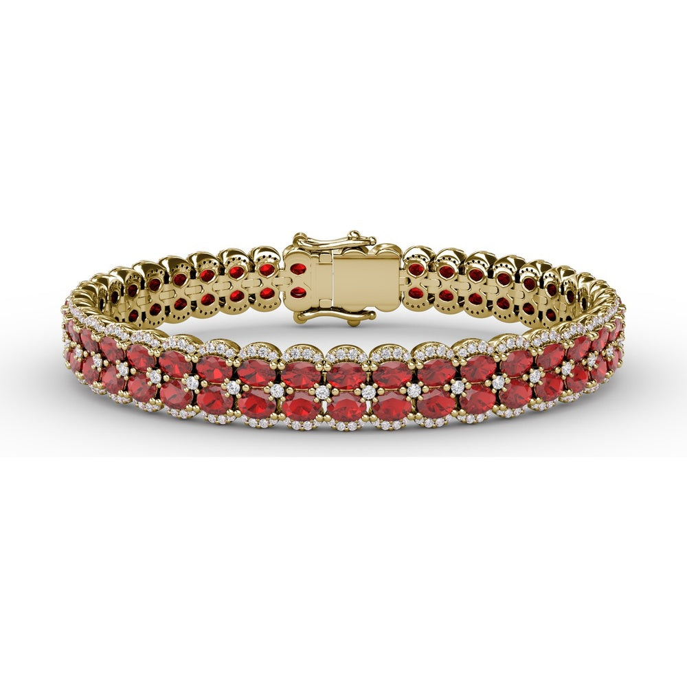 Double Row Oval Ruby Bracelet with Pavé Diamond Borders by Fana - 21.83 Carat Total Gemstone Weight