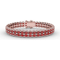 Double Row Oval Ruby Bracelet with Pavé Diamond Borders by Fana - 21.83 Carat Total Gemstone Weight